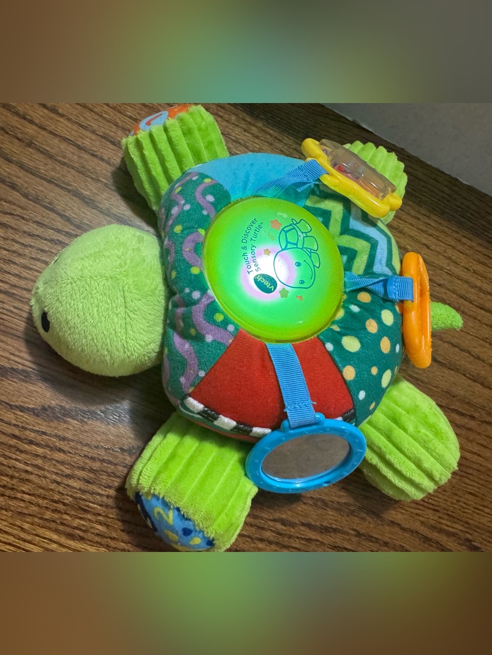 Vtech Green Sensory Plush Turtle Baby Toy - Interactive Light & Mirror